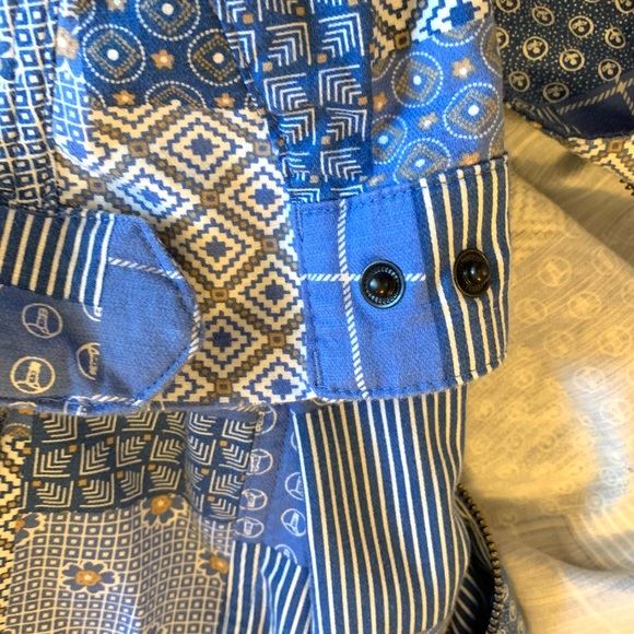 Lands End Hooded Cargo Jacket Blue Patchwork Medium Petite - Picture 11 of 14